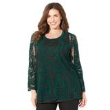 Plus Size Women's Embroidered Mesh Top by Catherines in Emerald Green (Size 0X)