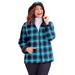 Plus Size Women's Printed Fleece Coat with Sherpa Lining by Catherines in Midnight Teal Plaid (Size 2X)