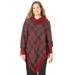 Plus Size Women's Fringe Poncho Duet by Catherines in Rich Burgundy Plaid (Size 0X/1X)