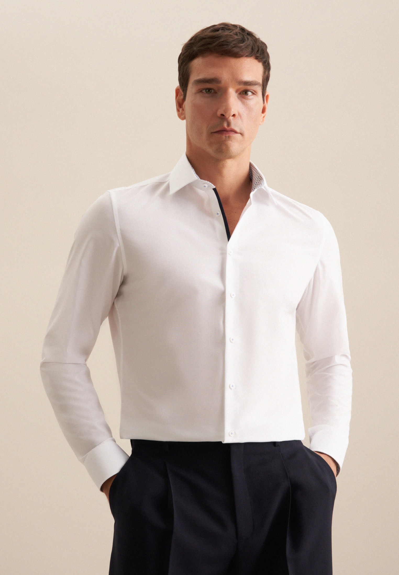 Businesshemd SEIDENSTICKER "Schwarze Rose", Herren, Gr. XS (36), normale Ärmellängen, weiß, 100% Baumwolle, unifarben, slim fit, 2-Knopf-Manschette, Hemden, Slim 1/1 Kentkragen Uni