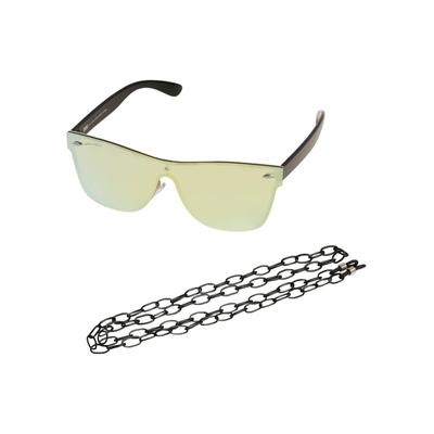 Sonnenbrille URBAN CLASSICS "Urban Classics Unisex 103 Chain Sunglasses" Gr. one size, schwarz (black/gold mirror) Damen Brillen