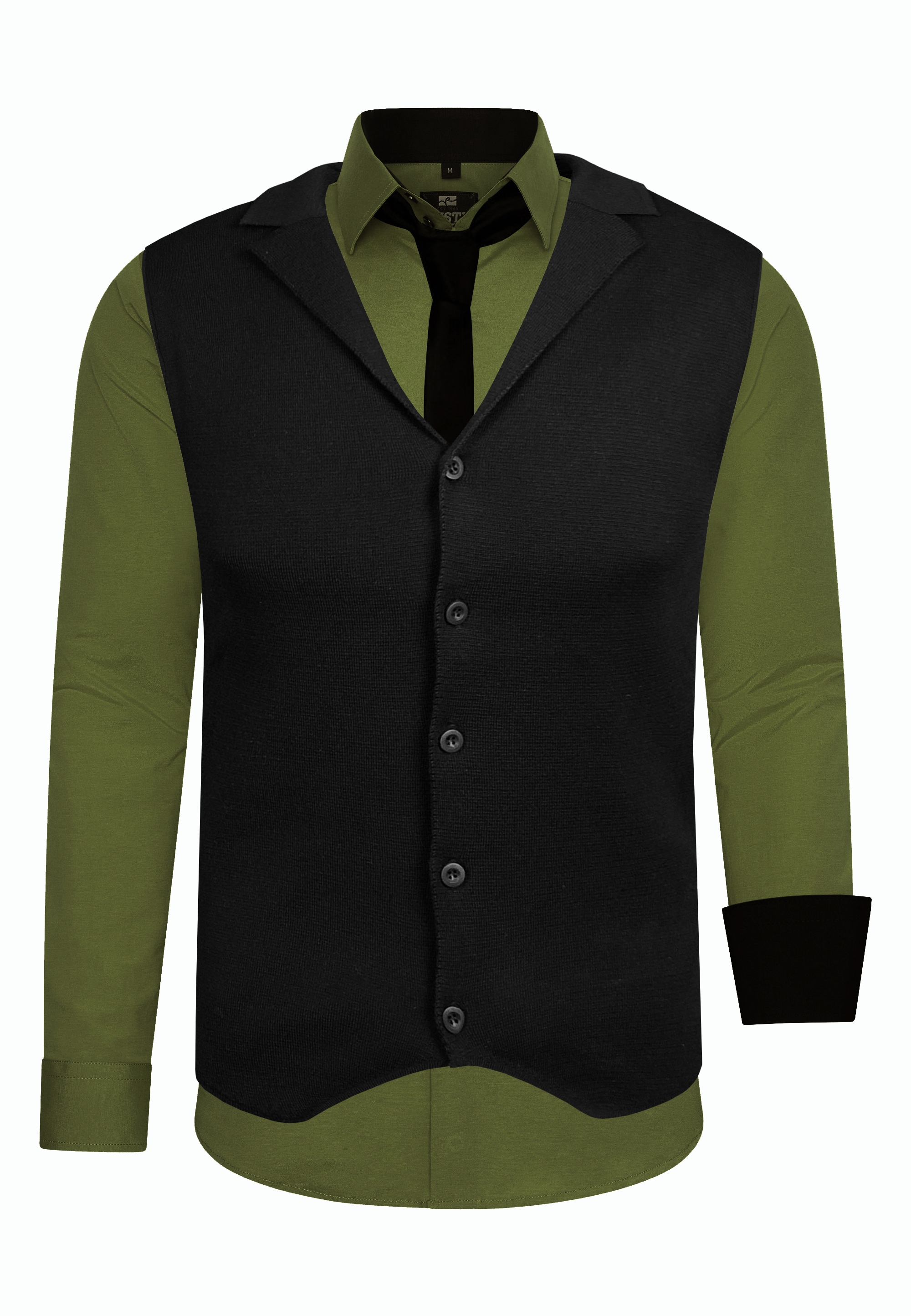 Langarmhemd RUSTY NEAL, Herren, Gr. L, EURO-Größen, grün (khaki), 60% Baumwolle, 37% Polyester, 3% Elasthan, mehrfarbig, ohne Ausschnitt, Hemden, bestehend aus Hemd, Weste und Krawatte