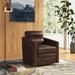 Barrel Chair - Trent Austin Design® Alfonso 28.74" Wide Swivel Barrel Chair w/ Nailed Trim Wood/Genuine Leather in Black/Brown | Wayfair