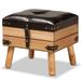 Amena Dark Brown PU Leather and Oak Wood Small Storage Ottoman