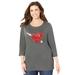 Plus Size Women's Glitter Graphic Tee by Catherines in Heather Grey Hearts Arrow (Size 1X)