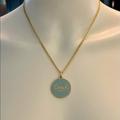 Coach Jewelry | Coach Large Baby Blue Enamel Disc Pendant 18k/.925 Sterling Necklace | Color: Blue/Gold | Size: 18” In Length