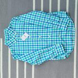 J. Crew Shirts & Tops | Jcrew Crewcuts Long-Sleeve Button-Down Shirt, Nwt, Checkered Pattern, Size 6-7, | Color: Blue/Green | Size: 6-7