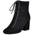 Lroey Reoly Women Block Heel Ankle Boots, Elegant Dress Boots Round Toe Zip High Heel Booties with Shoelace 289 Black Size 7.5 UK/43