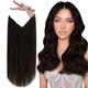 Vivien Halo Hair Extensions Real Human Hair Darkest Brown Hidden Wire Hair Extensions Straight Clip in One Piece Real Human Hair Secret Wire Hair Extensions 80g #2 14 Inch