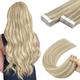 YoungSee Blonde Highlight Tape in Hair Extensions Ash Blonde Mix Blonde Highlight Tape on Extensions 20In Blonde Human Hair Tape Extensions Blonde Hair Extensions Tape in Remy Human Hair 20pcs 50g