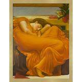 Fleur De Lis Living Flaming June by Lord Frederic Leighton - Floater Frame Painting on Canvas Plastic in Brown/Orange | 44 H x 34 W x 2 D in | Wayfair