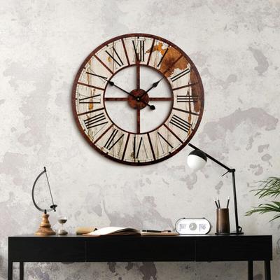 Xl Holz Uhr 50cm große Wanduhr Vintage Wanduhren ohne Tickgeräusche Quarz Uhrwerk - Braun