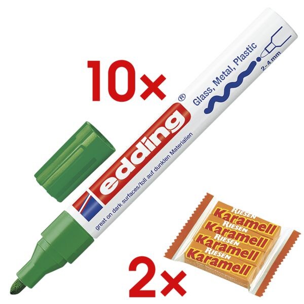10x Lackmarker »750« inkl. 2x Kaubonbons »Karamell Riesen« grün, Edding