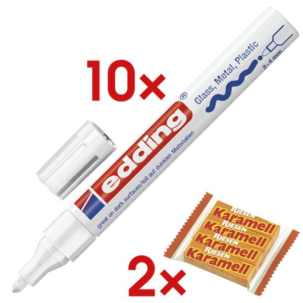 10x Lackmarker »750« inkl. 2x Kaubonbons »Karamell Riesen« weiß, Edding