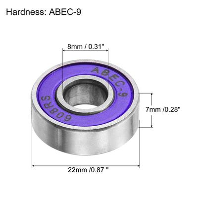 Skateboard Bearings 608RS Deep Groove Ball Bearings for Roller, 8pcs