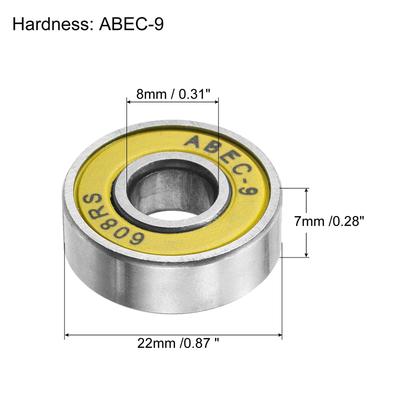 Skateboard Bearings 608RS Deep Groove Ball Bearings for Roller, 8pcs