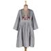 Kajili,'Embroidered Cotton Babydoll Dress with Floral Motif'