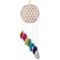 Nupuyai Flower of Life Agate Slice Wind Chimes for Home Decor, 7 Chakra Stone Hanging Ornament Healing Crystal Windchime for Outdoor Indoor, Oblique Shape