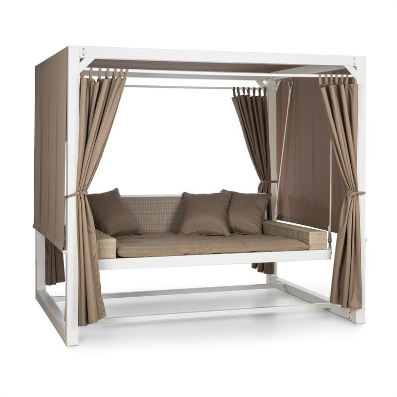 Blumfeldt Eremitage Luxus-Hollywoodschaukel 236x210x180 cm Sonnendach Vorhänge Weiß / Dunkles Taupe Image