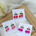 Boucles d'oreilles rouges sans goutte pour femmes bijoux d'oreille mignons pendentif de fruits