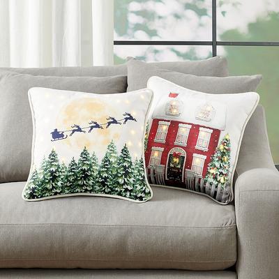 Christmas Pre-Lit Pillow - House - Grandin Road