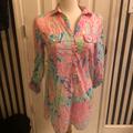 Lilly Pulitzer Swim | Lilly Pulitzer/ Xs/ Captiva Tunic Shirt Coverup In ‘Let’s Cha Cha’ Print | Color: Blue/Pink | Size: Xs