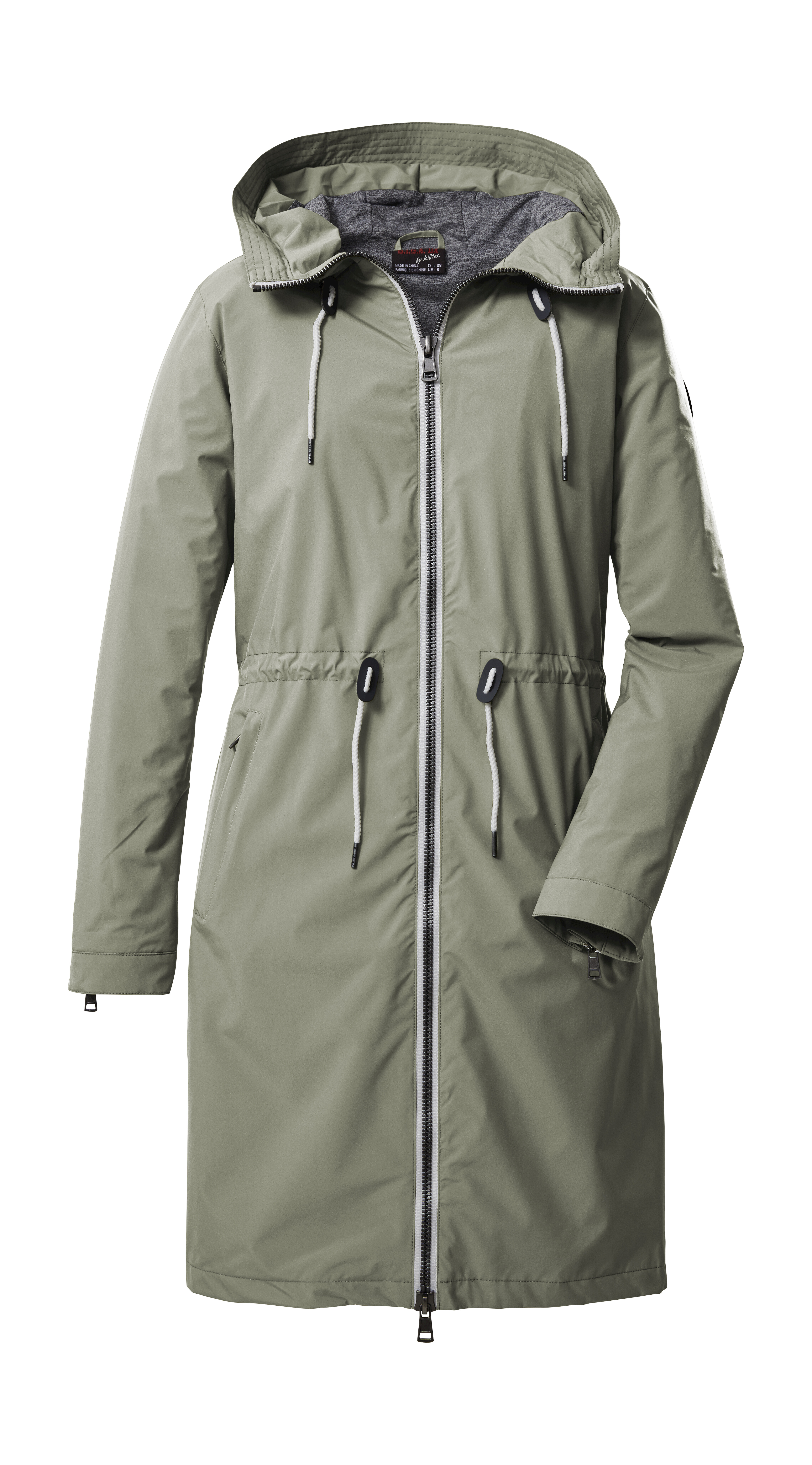 Funktionsmantel "GS 34 WMN CT", Damen, Gr. 42, grün (helloliv), Oberstoff: 100% Polyester, Futter: 100% Polyester, G.I.G.A. DX BY KILLTEC, Mäntel, Wasserabweisender Mantel mit verstellbarer Taille und Kapuze