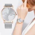 Minimaliste-Montre-bracelet de luxe DQG pour femme bracelet en maille or rose horloge simple