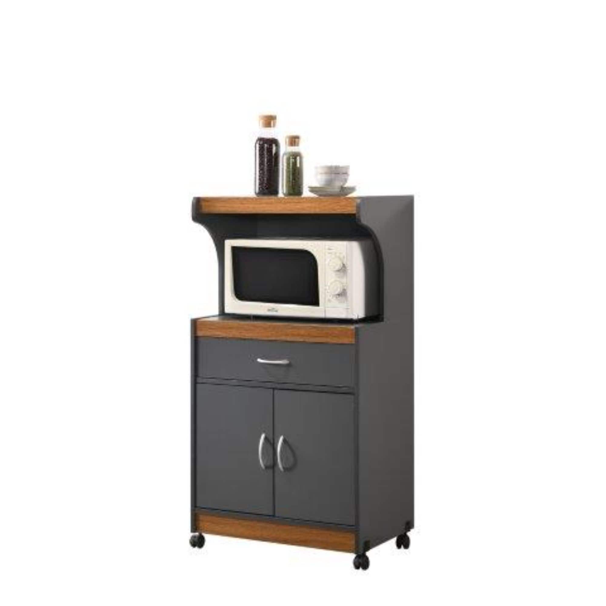 45" Gray and Oak Brown Solid Microwave Kitchen Cart