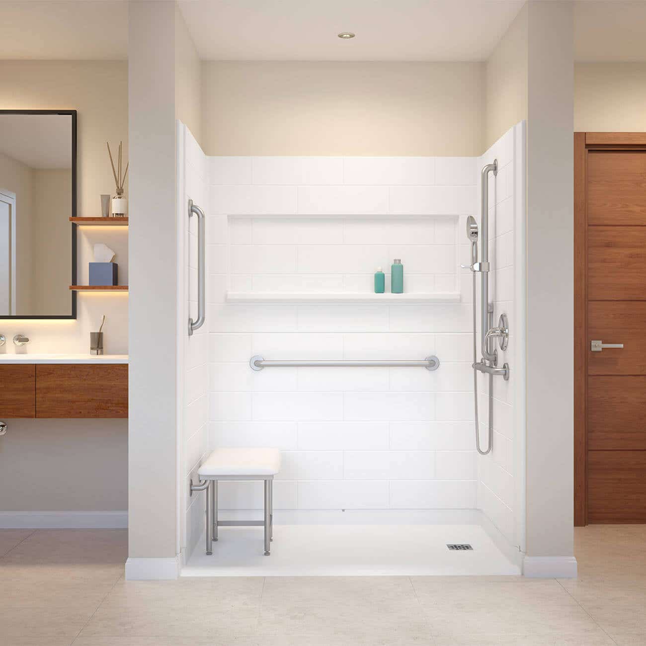 Renovative Bath White Vida 60 X 36 Accessible Bathroom Shower Kit with Right Drain RBX6036BFKTR-WHC