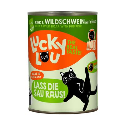 24x 400g Lucky Lou Lifestage Adult Rind & Wildschwein Katzenfutter nass