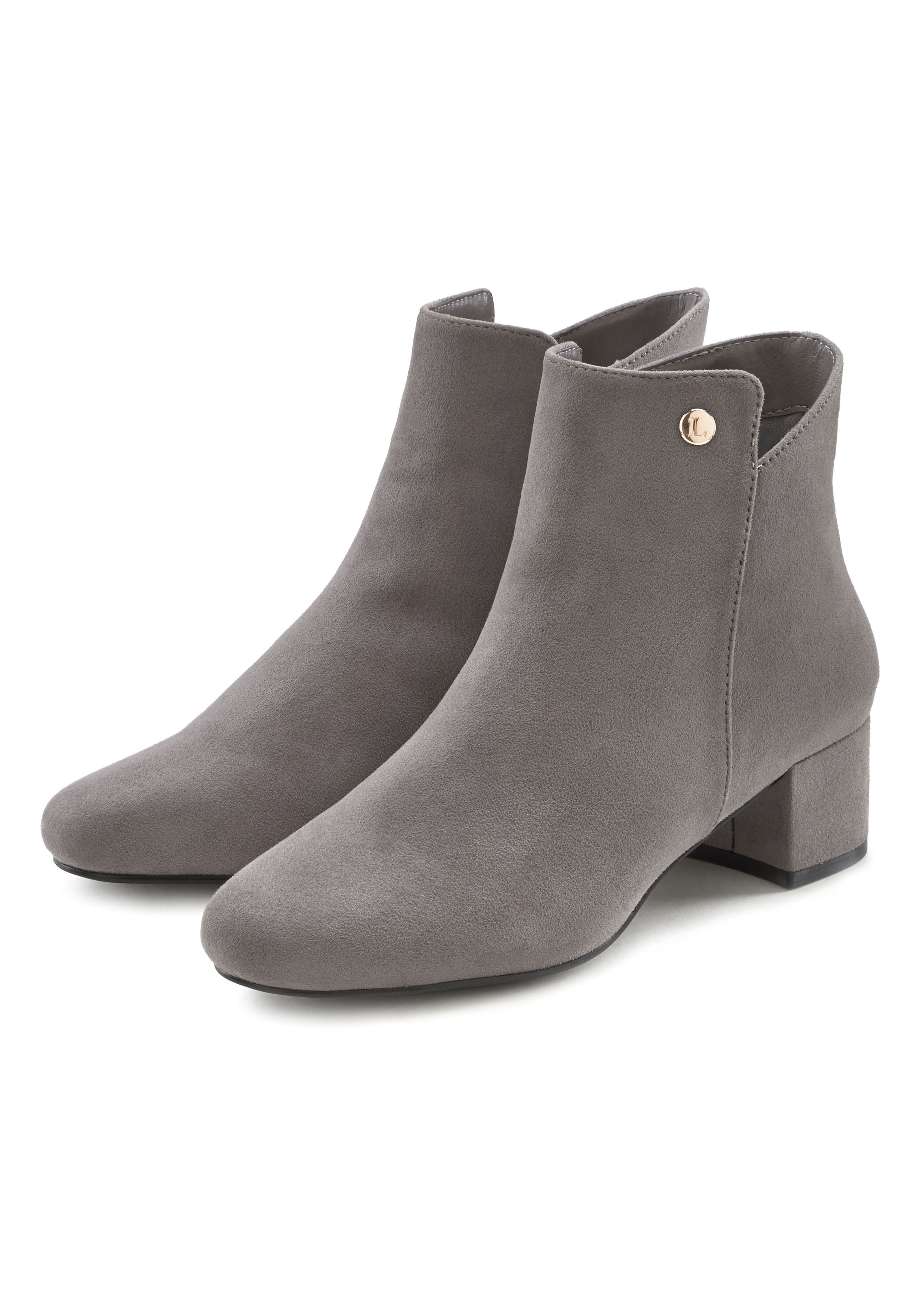 Stiefelette LASCANA, Damen, Gr. 41, grau (hellgrau), Obermaterial: 100% Textilmaterial. Futter: 100% Textilmaterial. Decksohle: 100% Textilmaterial. Laufsohle: 100% Synthetik, unifarben, Klassisch, Schuhe, mit bequemen Blockabsatz, Ankle Boots,...