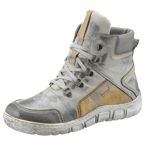 Winterboots KACPER Gr. 41, gelb (grau, hellgelb, used) Damen Schuhe Plateaustiefeletten mit modischer Bergsteiger Schnürung