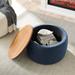 Round Storage Ottoman, 2 in 1 Function, Work as End table, Navy