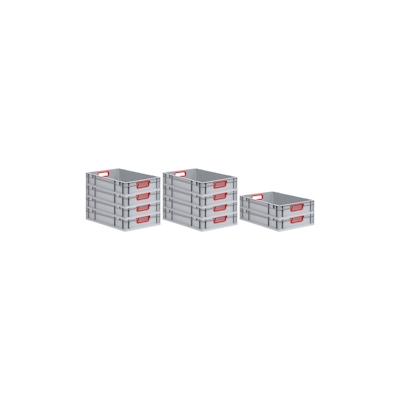 PROREGAL SparSet 10x Eurobox NextGen Color, HxBxT 12x40x60cm, 23 Liter, Griffe rot offen, Grau, Eurobehälter, Transportbehälter Image
