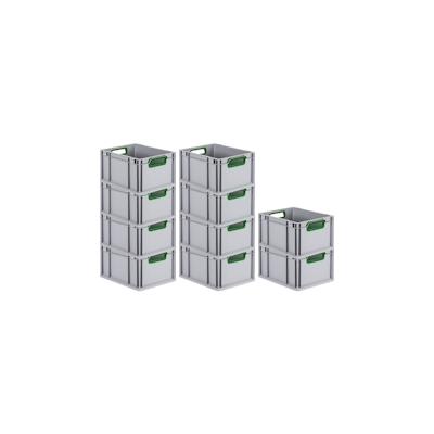 PROREGAL 10x Eurobox NextGen Color | HxBxT 22x30x40cm | 20 Liter | Griffe grün offen | Glatter Boden | Eurobehälter Image