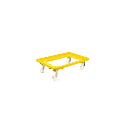 PROREGAL Transportroller Kistenroller Logistikroller mit Kunststoffräder gelb | HxBxT 15×60,7×40,7cm | Offen | 2 Lenkrollen & 2 Bockrollen | 2 Stück