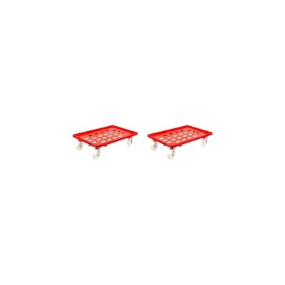 PROREGAL 2x Transportroller für Euroboxen 60x40cm mit Kunststoffräder rot | Gitter/Rasterdeck | 2 Lenkrollen & 2 Bockrol