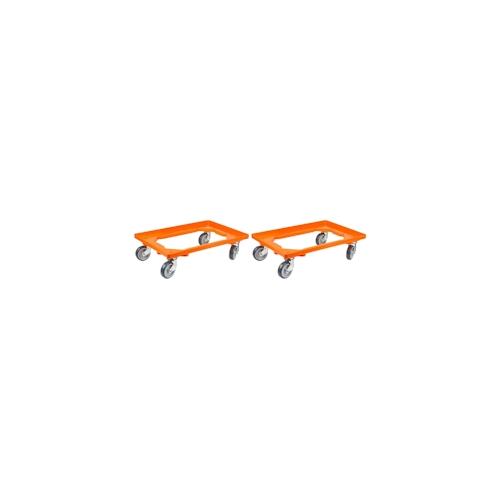 PROREGAL Transportroller Kistenroller Logistikroller mit Gummiräder orange | HxBxT 15×60,7×40,7cm | Offen | 2 Lenkrollen & 2 Bockrollen | 2 Stück