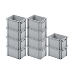 PROREGAL 10x Eurobehälter mit geschlossenem Griff | HxBxT 23,5x30x40cm | 22 Liter | Grau | Eurobox, Transportbox, Transportbehälter Image