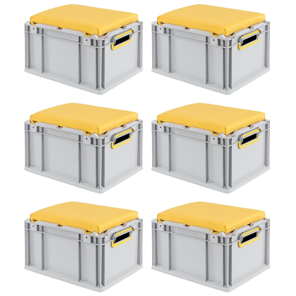 PROREGAL 6x Eurobox NextGen Seat Box Gelb | HxBxT 26,5x30x40cm | 20 Liter | Griffe offen | Eurobehälter, Sitzbox Image