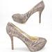 Nine West Shoes | Nine West Rocha Gold Glitter Shoes Pumps High Heels Platform Zebra 8.5 | Color: Gold | Size: 8.5