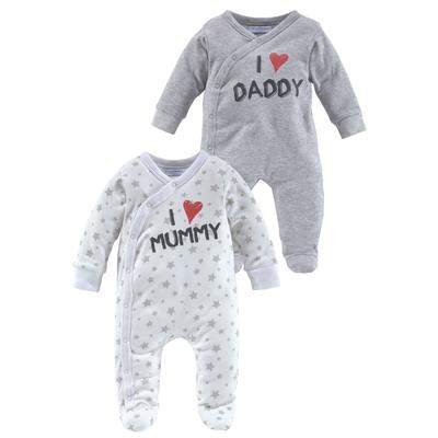 Schlafoverall KLITZEKLEIN "I love Mummy / I Daddy" Gr. 50/56, N-Gr, grau (weiß, grau, meliert) Baby Overalls Schlafanzüge