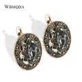 Wbmqda-Boucles d'oreilles Boho Vintage pour femmes breloque document en or antique cristal gris