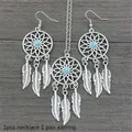 Boucles d'oreilles attrape-rêves de style bohème pour femmes pendentif collier de plumes cadeaux