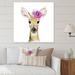 Trinx Fawn w/ Pink Flower - Picture Frame Print on Canvas in Brown/Indigo/Pink | 16 H x 16 W in | Wayfair 260F996139544DAE8E192956D11B82B1