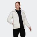 Outdoorjacke ADIDAS SPORTSWEAR "HELIONIC HOODED DAUNENJACKE" Gr. L, weiß (white) Damen Jacken Sportjacken