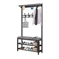 4 in 1 Free Standing Hall Tree with Removable Hook and Bench Industrial Coat Rack with Shoe Rack Clothes Rail Coat Rack Stand for Living Room Hallway Dressing Room Office Bedroom