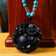 Collier pendentif Pixiu en obsidienne noire pour hommes et femmes amulette de bouddha Amitabha