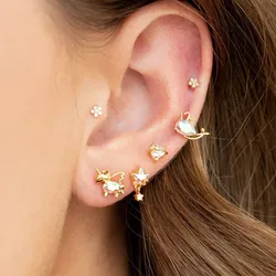 Boucles d'oreilles en forme d'étoile en forme de cœur pour femmes 2 pièces en acier inoxydable en